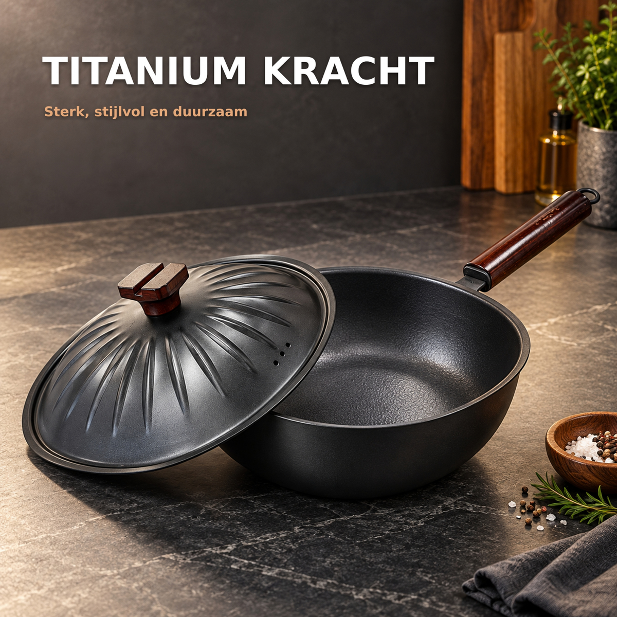 Vierkante Titanium Non-Stick Pan met Deksel