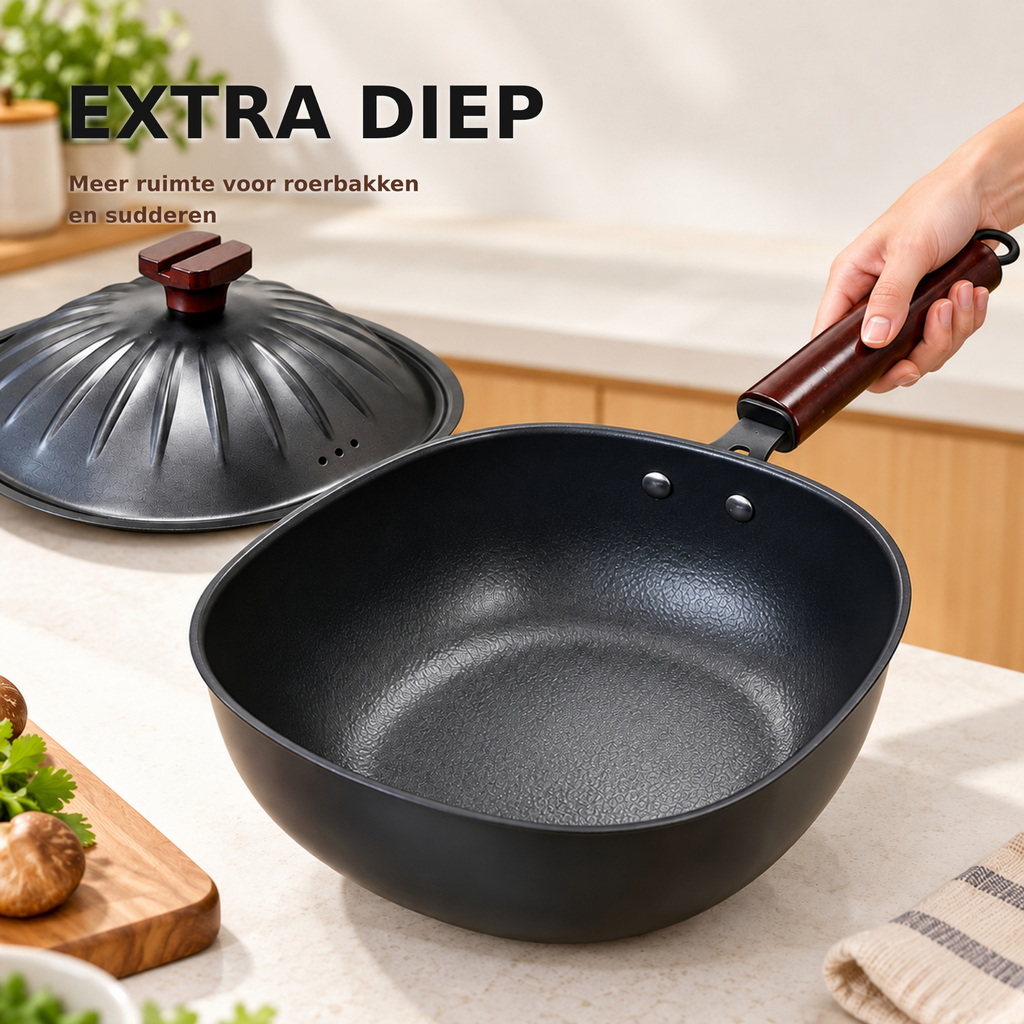 Vierkante Titanium Non-Stick Pan met Deksel