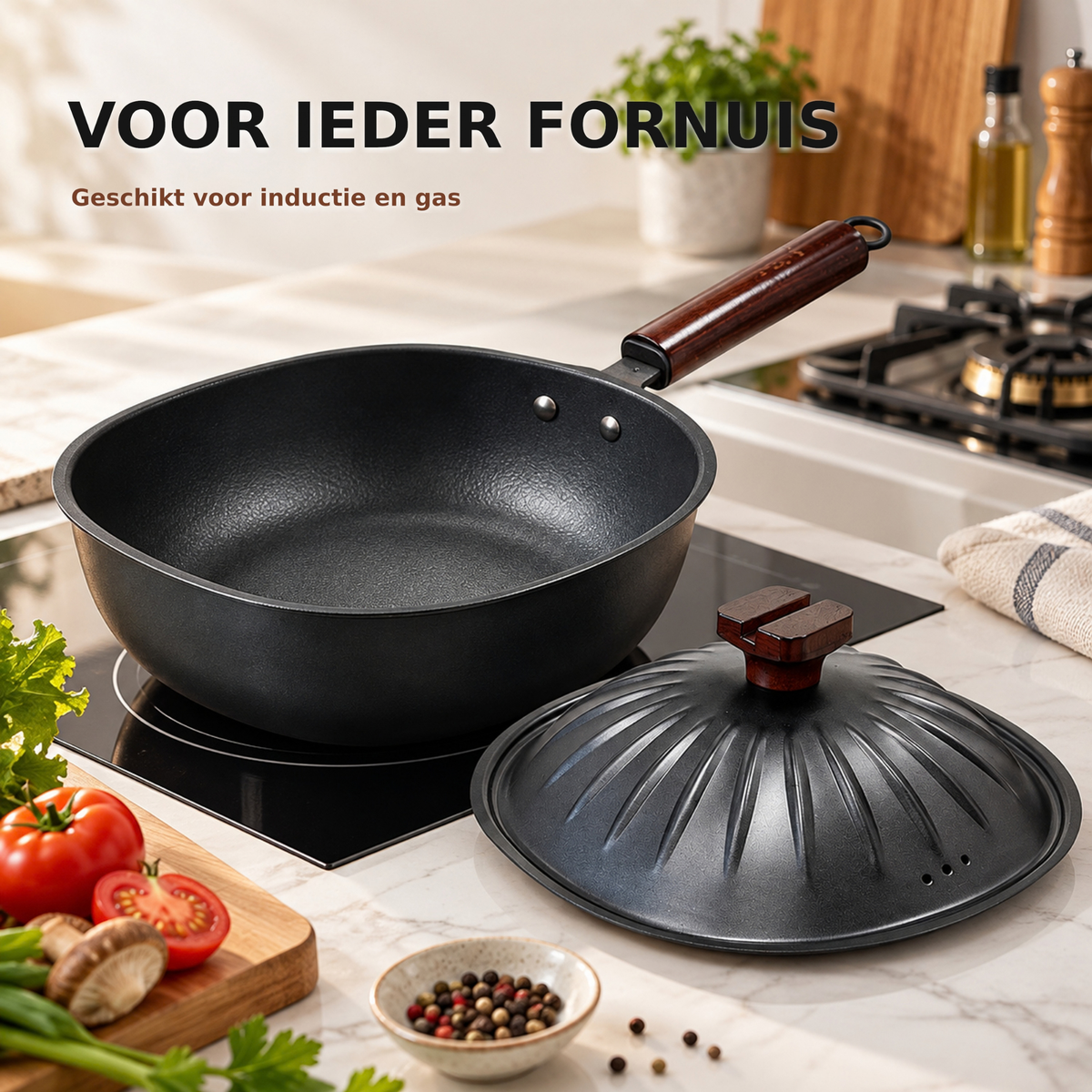 Vierkante Titanium Non-Stick Pan met Deksel