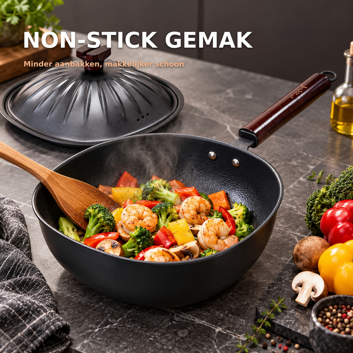 Vierkante Titanium Non-Stick Pan met Deksel