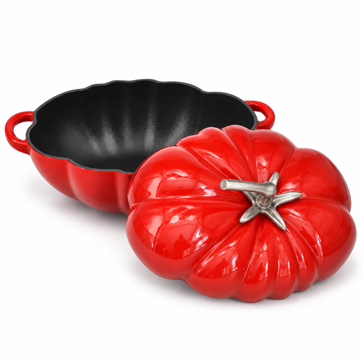 Tomaatvormige Gietijzeren Braadpan met Deksel