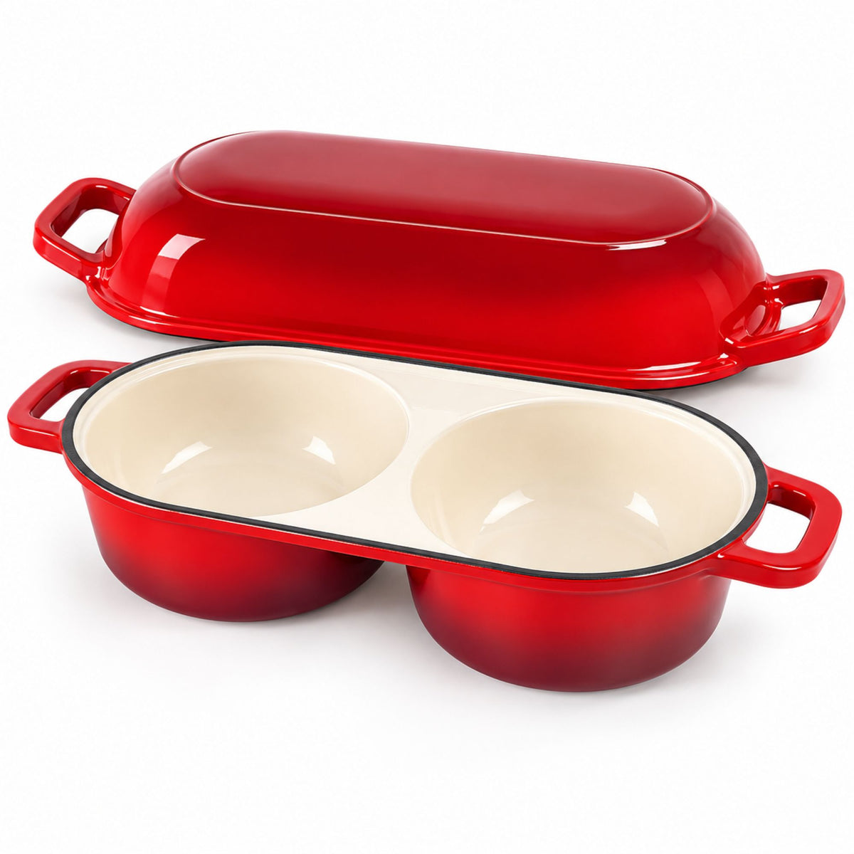Dubbele Broodpan van Geëmailleerd Gietijzer Rood