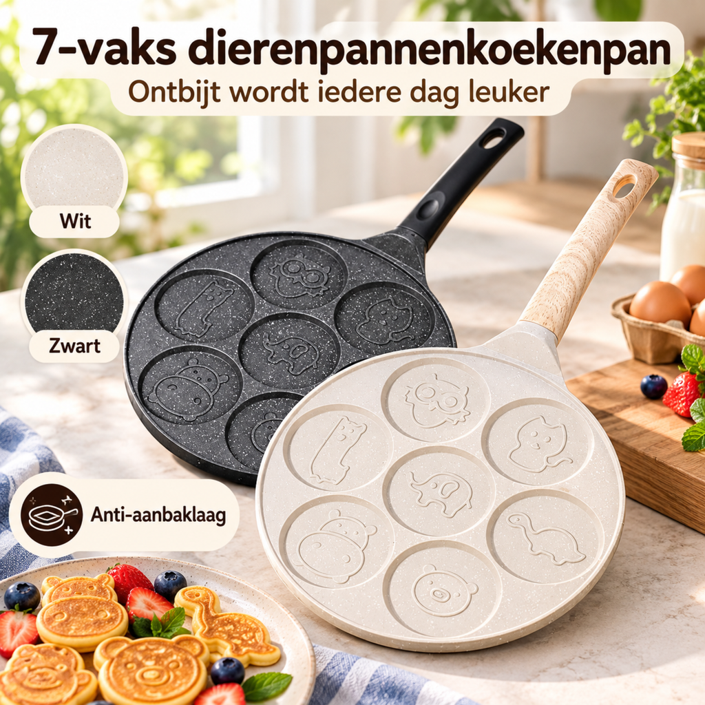 Dierenpannenkoekenpan met Anti-aanbaklaag – Ontbijtspan - 7-Vaks