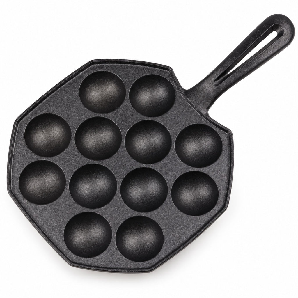 Gietijzeren Poffertjespan – 12 Ronde Vormen – Zwart