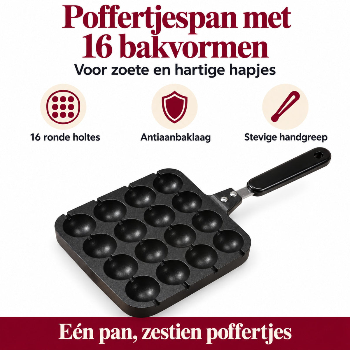 Gietijzeren Poffertjespan met Antiaanbaklaag en Stevige Handgreep