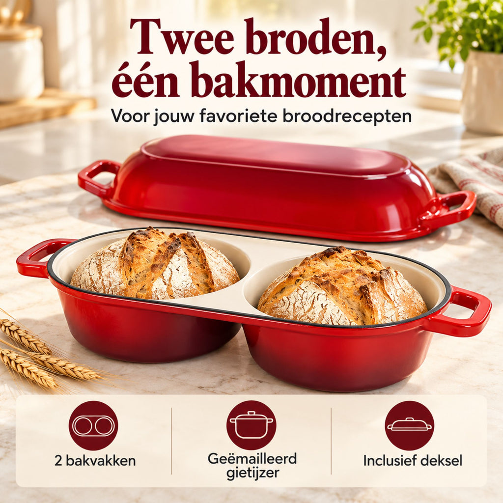 Dubbele Broodpan van Geëmailleerd Gietijzer Rood