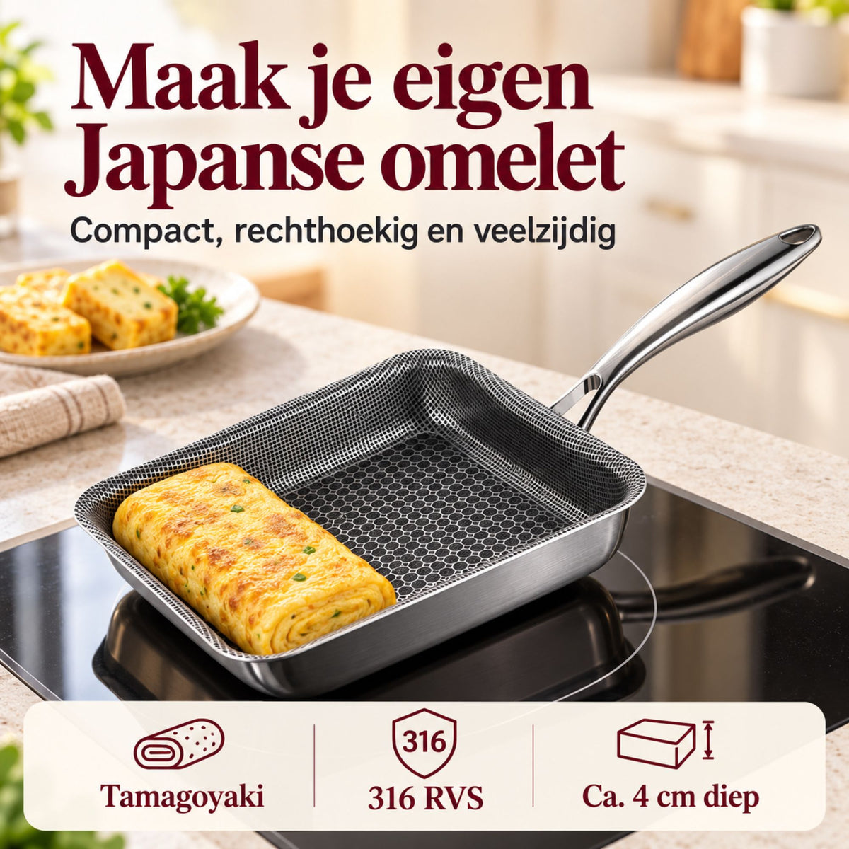Japanse Tamagoyaki-Pan – Verdiepte Rechthoekige Omeletpan