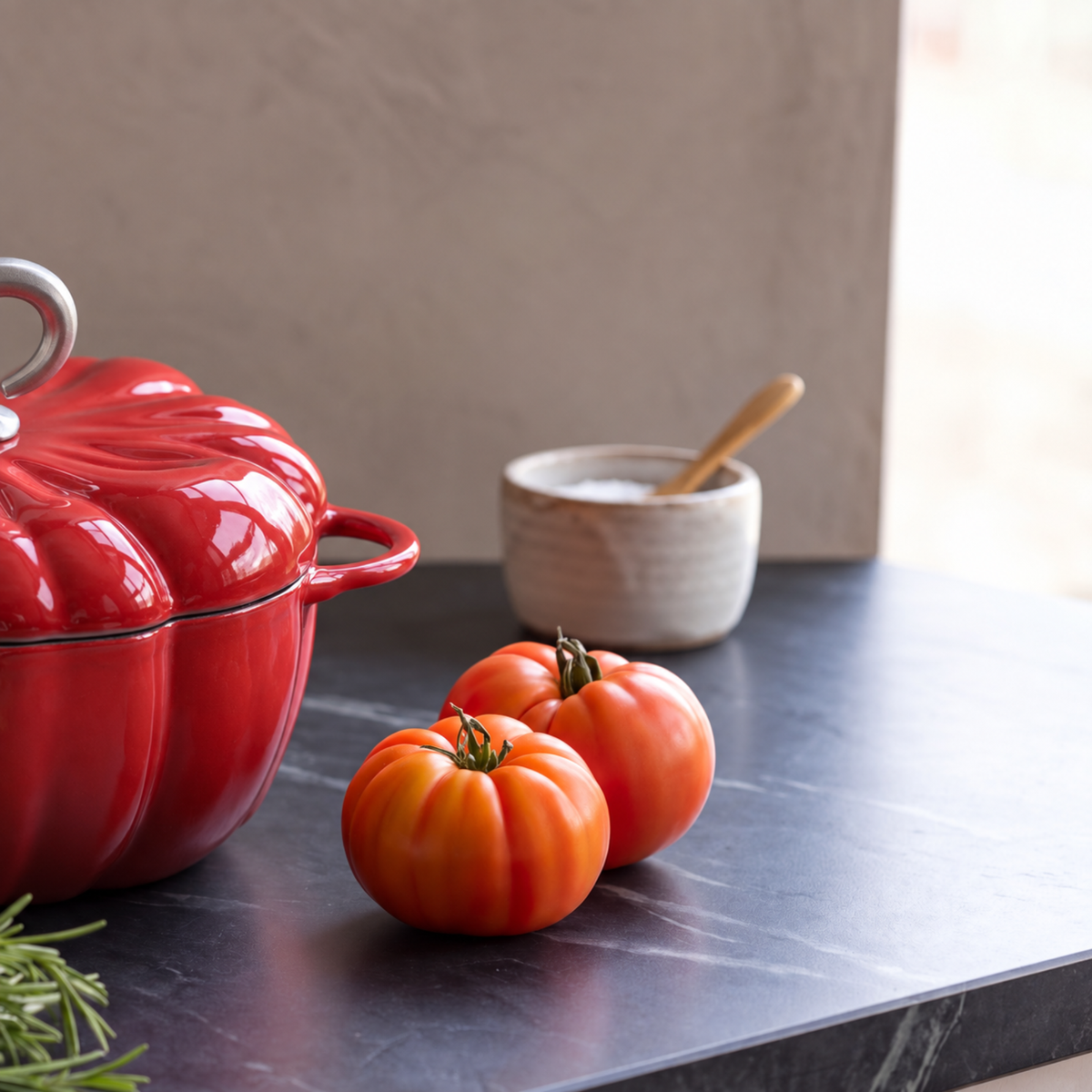 Pompoenvormige Gietijzeren Braadpan rood