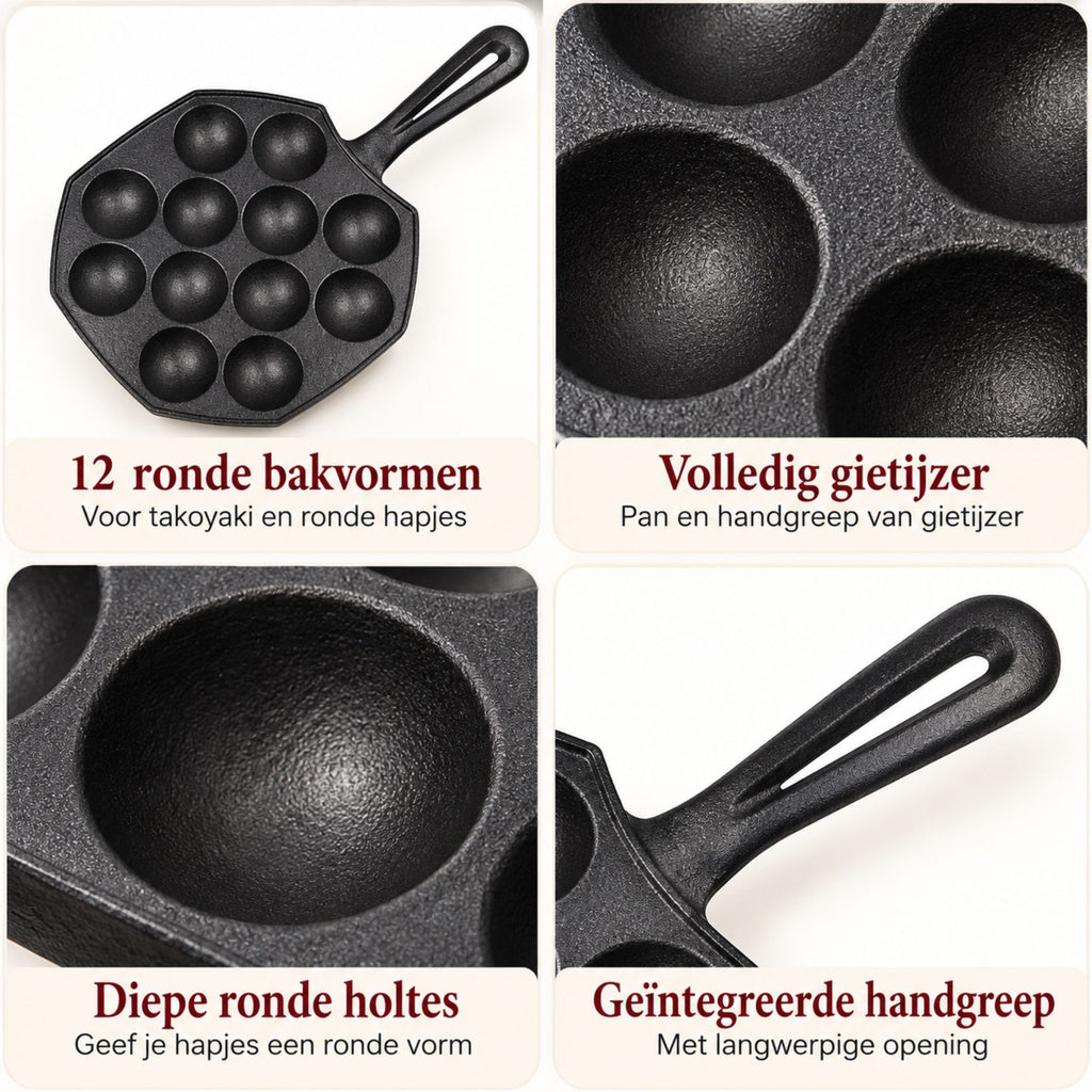 Gietijzeren Poffertjespan – 12 Ronde Vormen – Zwart