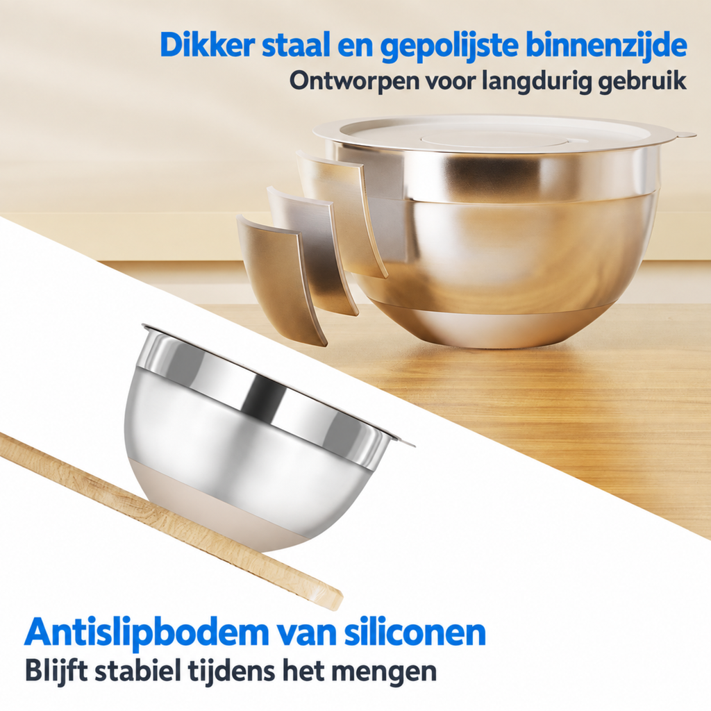 RVS Mengkommenset met Deksel en Rasp - 15 Delig