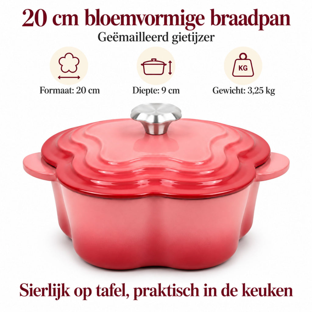 Bloemvormige Braadpan van Geëmailleerd Gietijzer