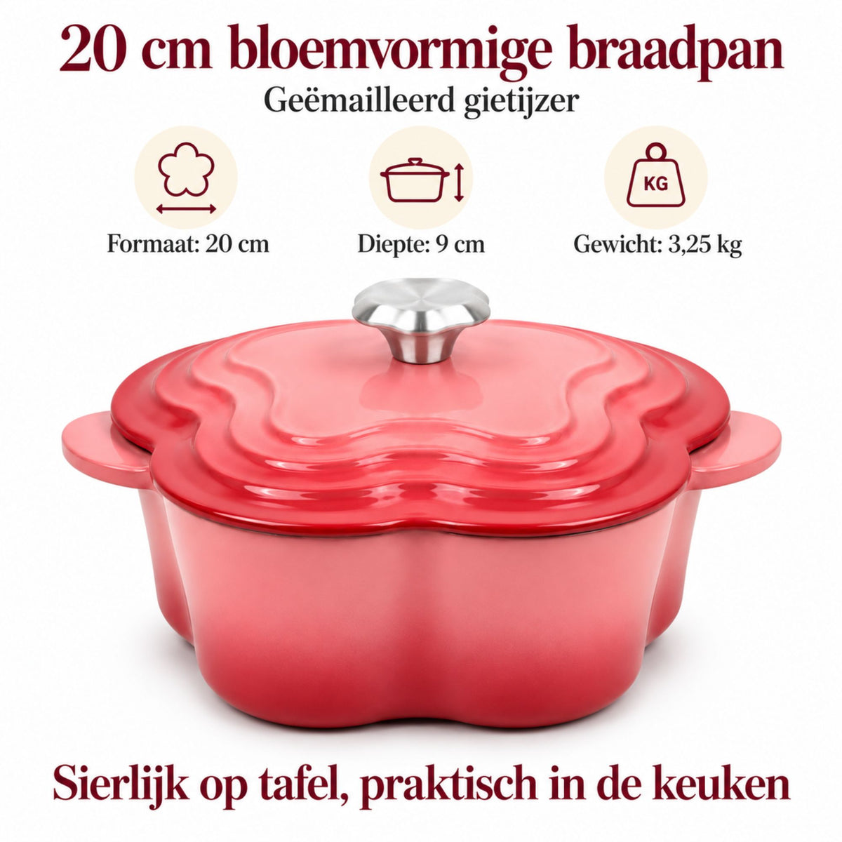 Bloemvormige Braadpan van Geëmailleerd Gietijzer