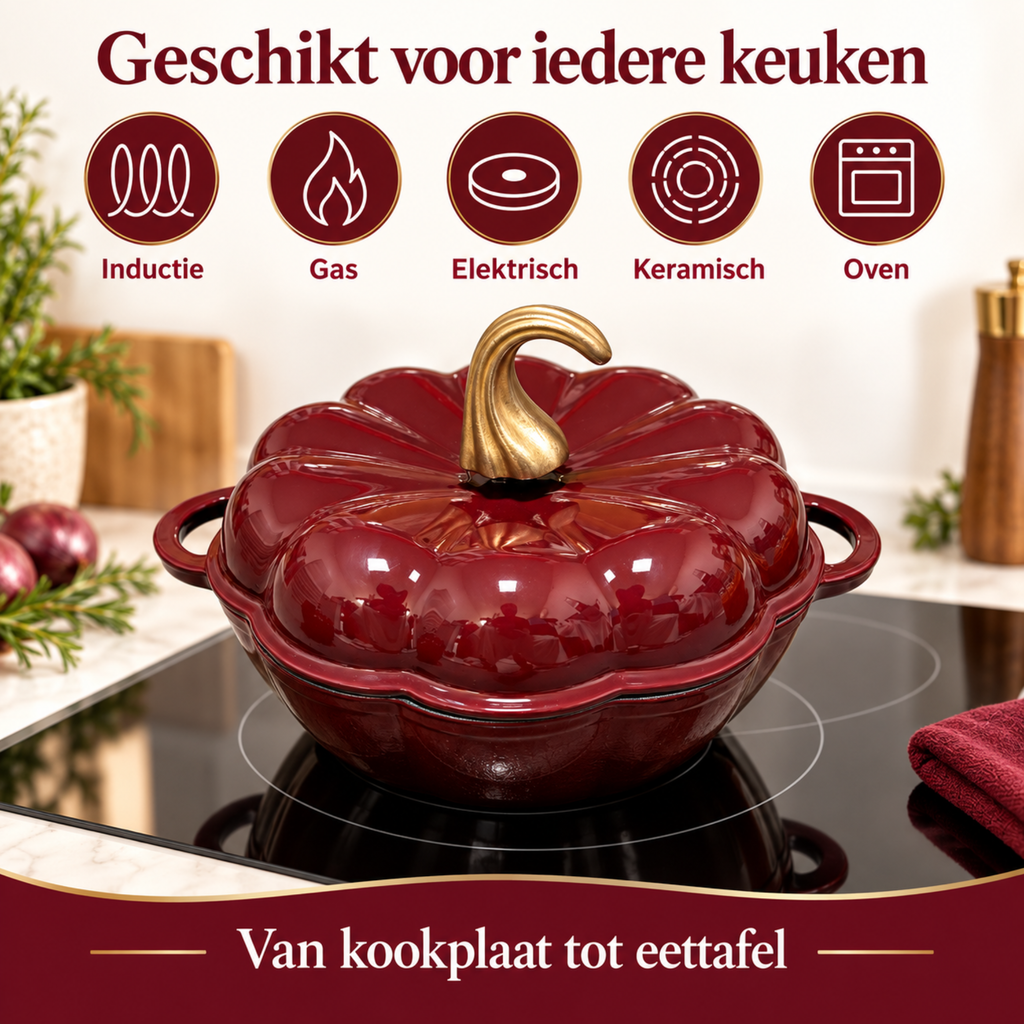Pompoenvormige Gietijzeren Braadpan/stoofpan met Deksel – Bordeauxrode