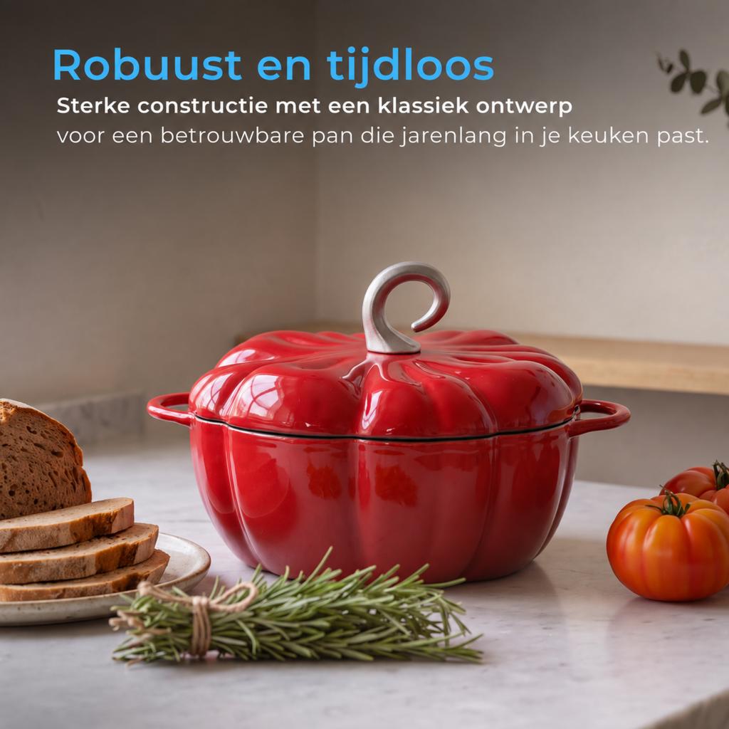 Pompoenvormige Gietijzeren Braadpan rood
