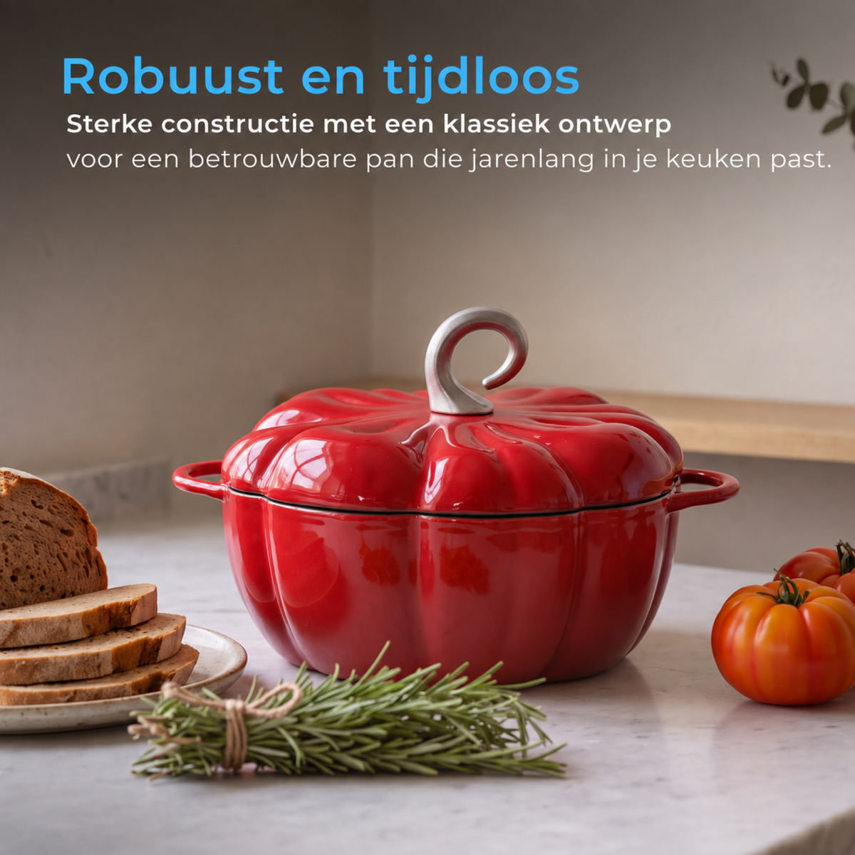 Pompoenvormige Gietijzeren Braadpan rood
