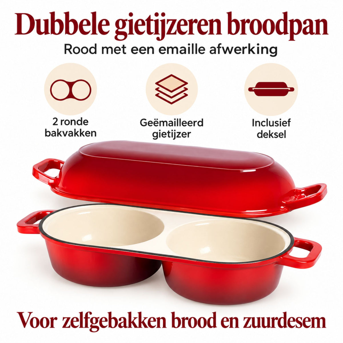 Dubbele Broodpan van Geëmailleerd Gietijzer Rood