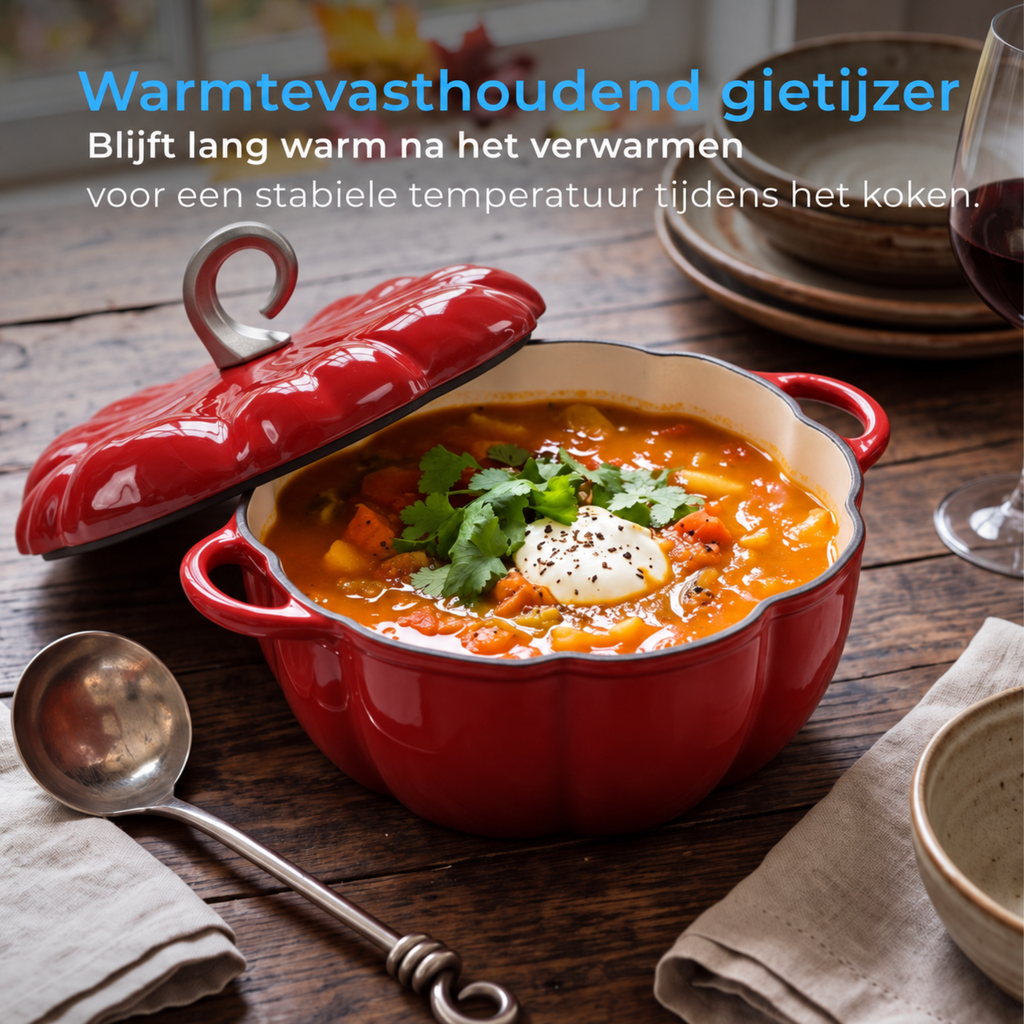 Pompoenvormige Gietijzeren Braadpan rood