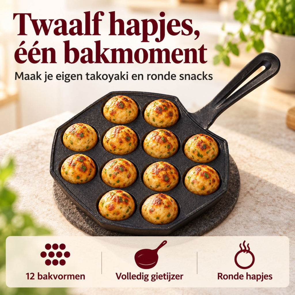 Gietijzeren Poffertjespan – 12 Ronde Vormen – Zwart