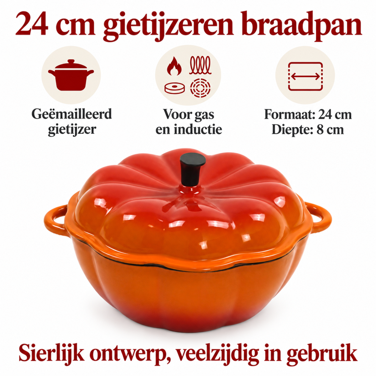 Geëmailleerde Gietijzeren Braadpan Oranje