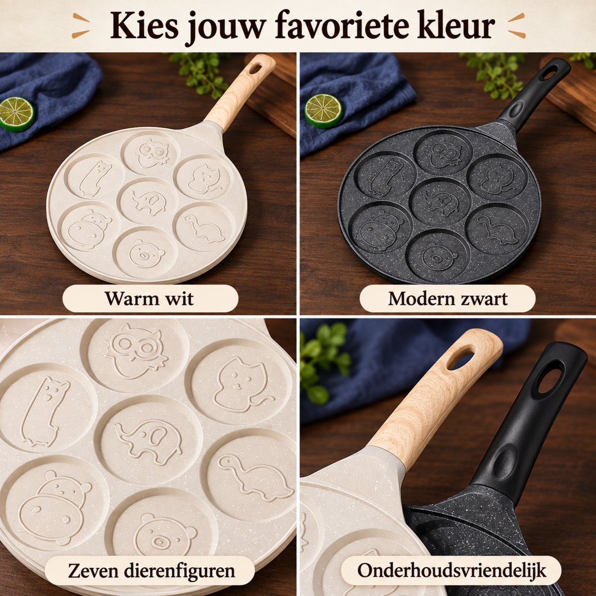 Dierenpannenkoekenpan met Anti-aanbaklaag – Ontbijtspan - 7-Vaks