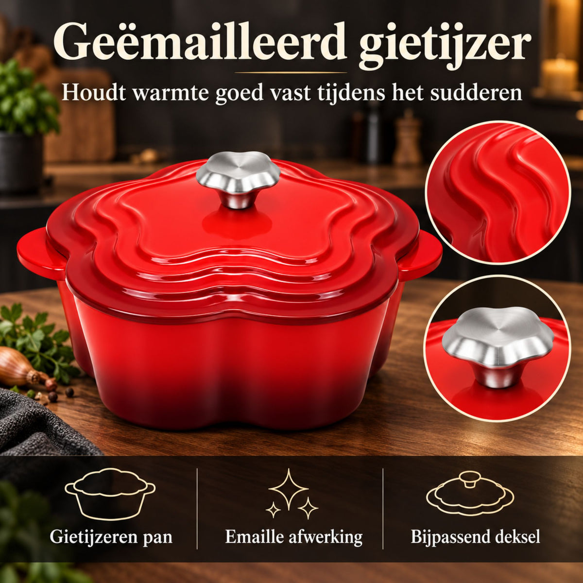 Bloemvormige Braadpan van Geëmailleerd Gietijzer