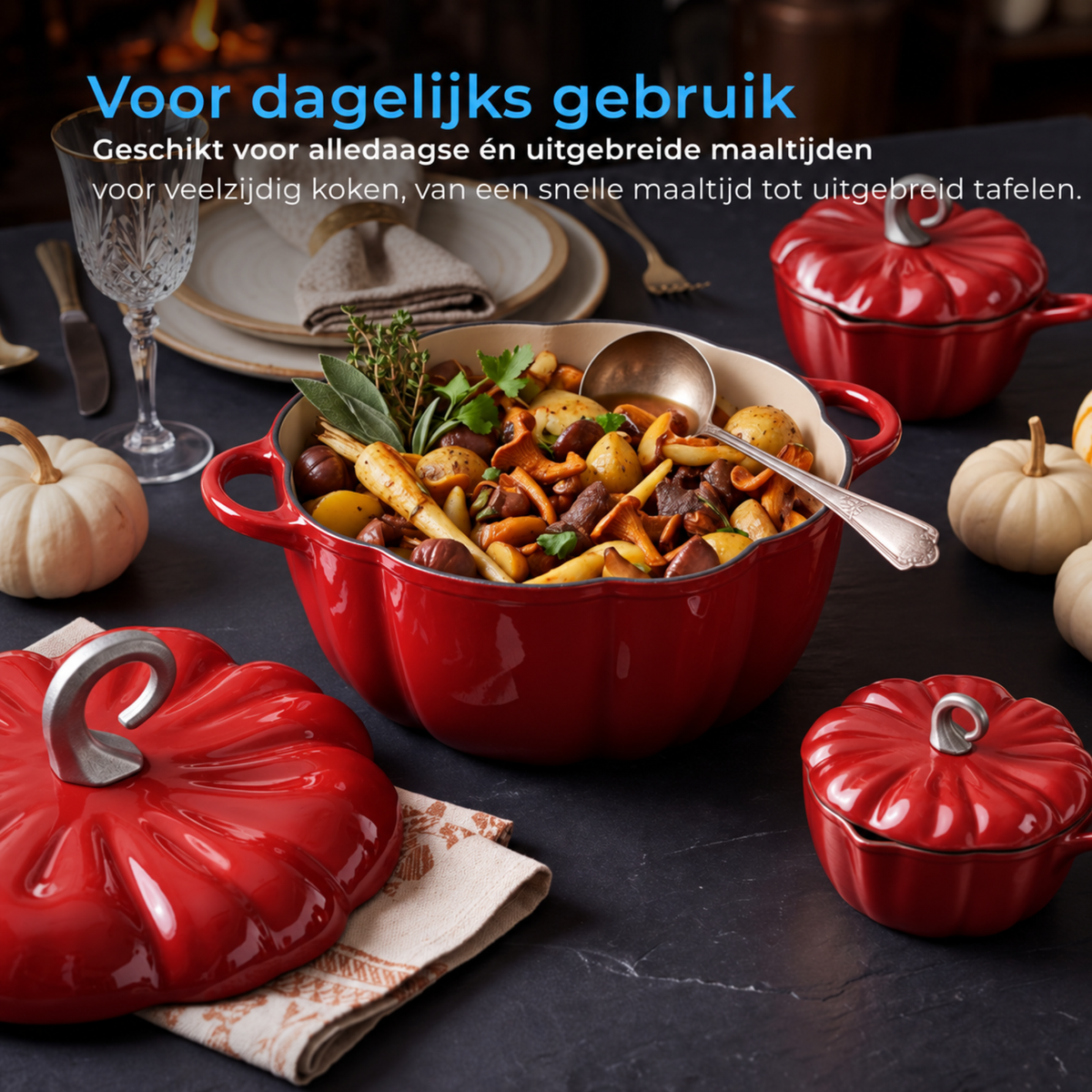 Pompoenvormige Gietijzeren Braadpan rood