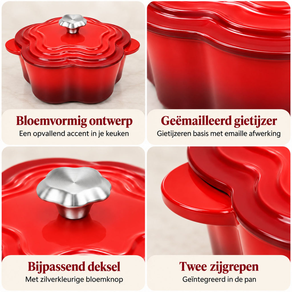 Bloemvormige Braadpan van Geëmailleerd Gietijzer