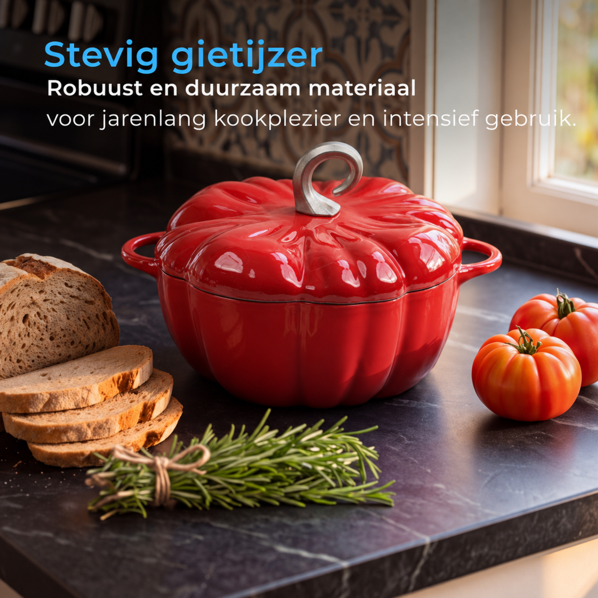 Pompoenvormige Gietijzeren Braadpan rood