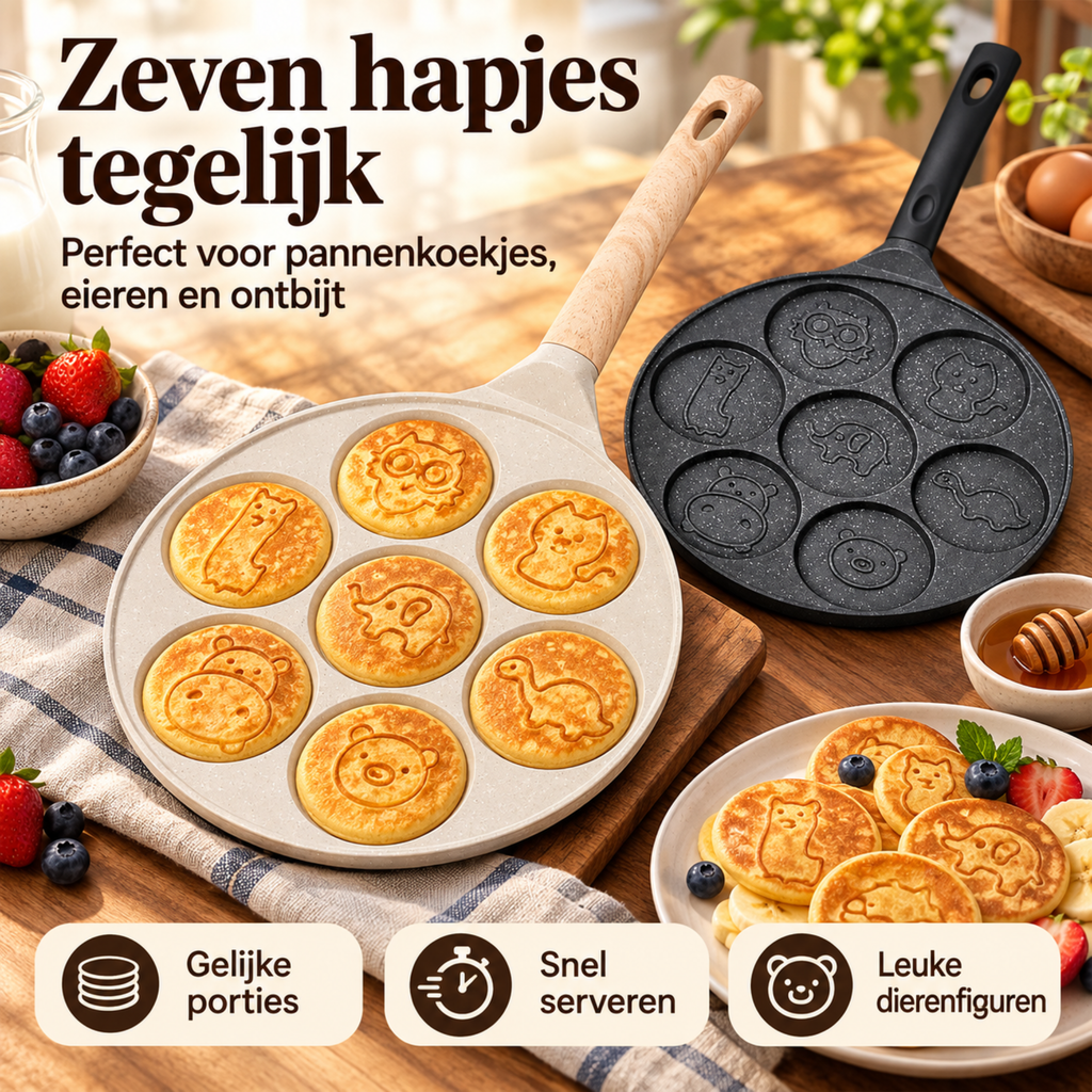 Dierenpannenkoekenpan met Anti-aanbaklaag – Ontbijtspan - 7-Vaks